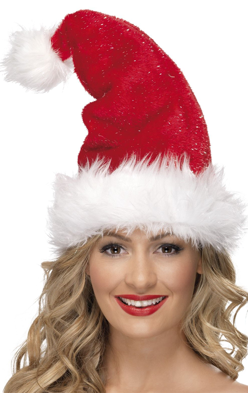 Smiffys Adult Luxury Santa Hat With Tinsel 1 Smiffys Adult Luxury Santa Hat With Tinsel