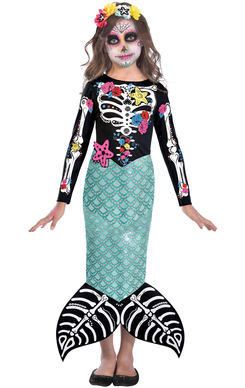 AMSCAN Kids Day Of The Dead Mermaid Costume 1 AMSCAN Kids Day Of The Dead Mermaid Costume
