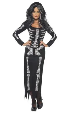 Smiffys Womens Skeleton Maxi Dress Costume