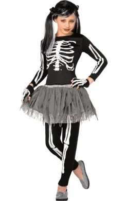 Girls Grey Tutu Skeleton Costume