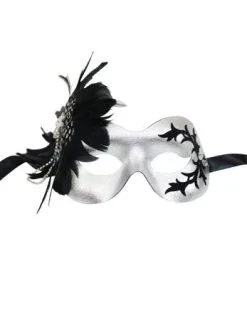 GENERIC Silver Masquerade Facepiece With Black Feather